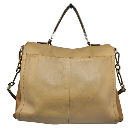 Coach Purse Handbag Leather Colorblock Tan Nude Briefcase Crossbody Flap Top - Picture 3 of 15